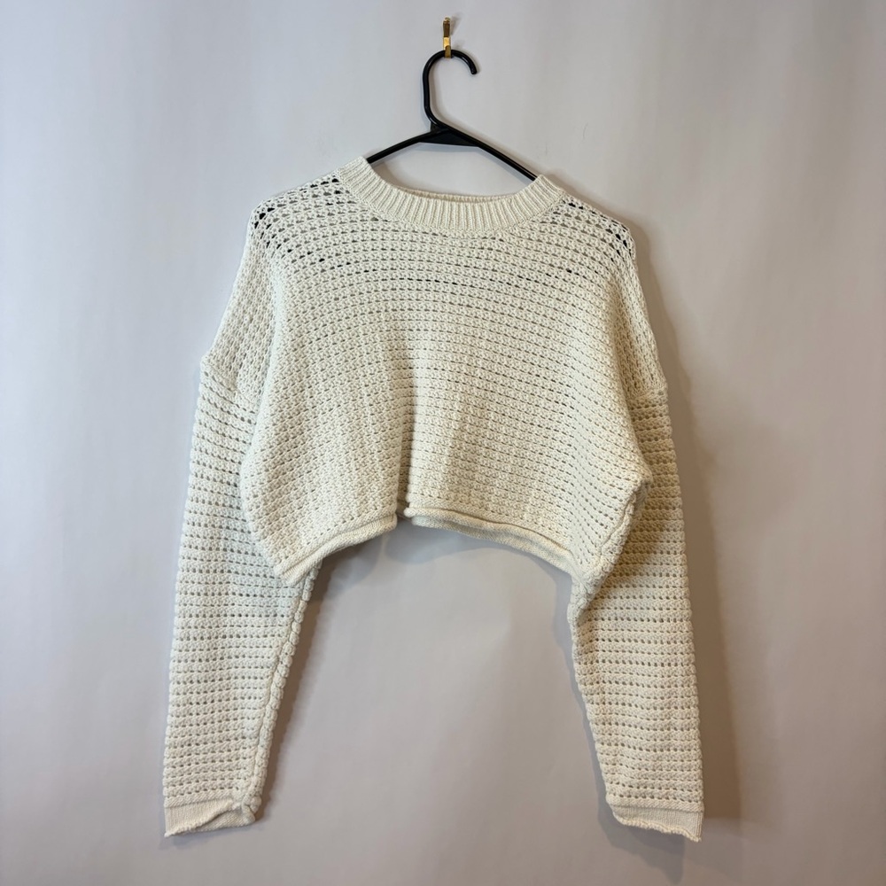 Perfect Stranger Cropped Cream Open-Knit Crewneck Sweater size 6 Australian